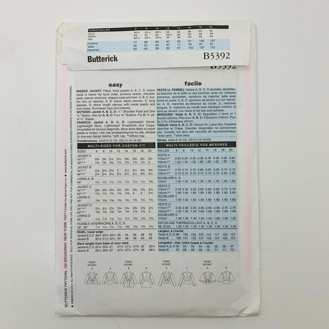 Sewing Pattern - Womenswear - Butterick B5392 (6609765761137)