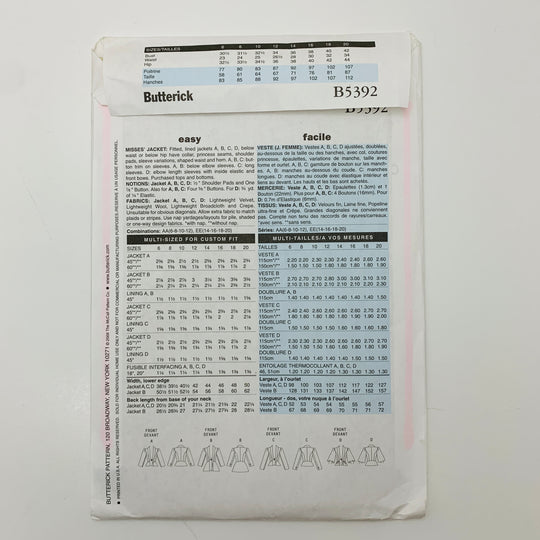 Sewing Pattern - Womenswear - Butterick B5392 (6609765761137)