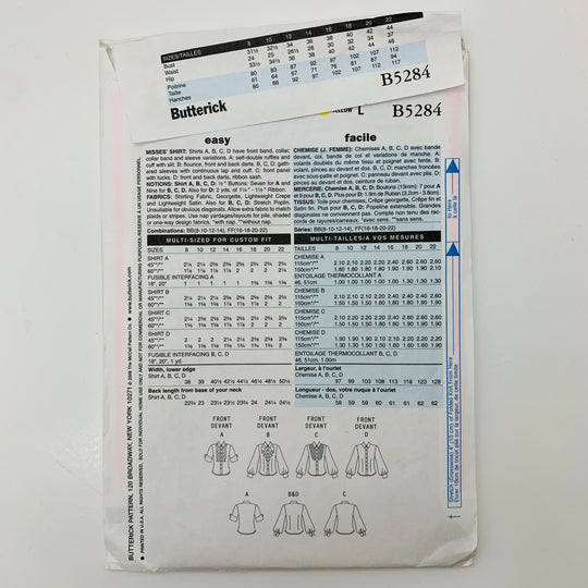 Sewing Pattern - Womenswear - Butterick B5284 (6609767104625)