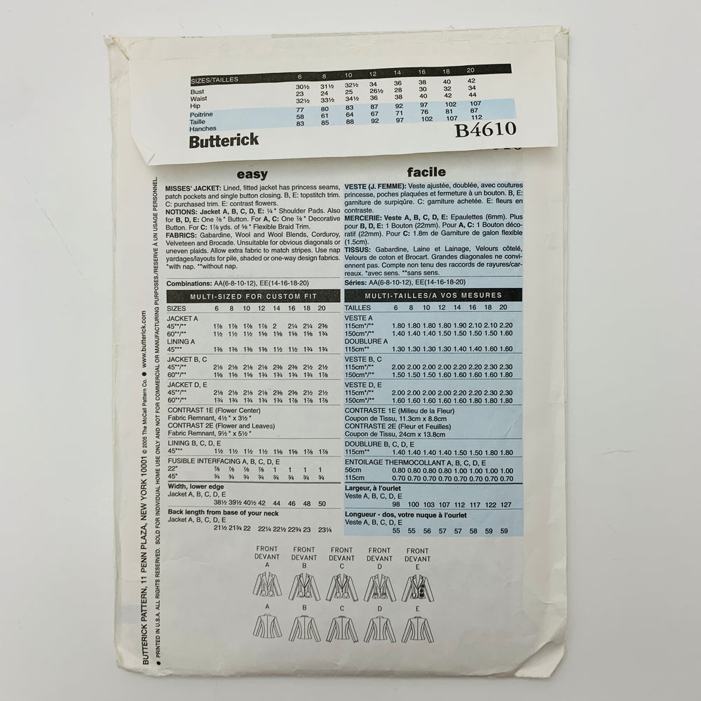 Sewing Pattern - Womenswear - Butterick B4610 (6609767137393)