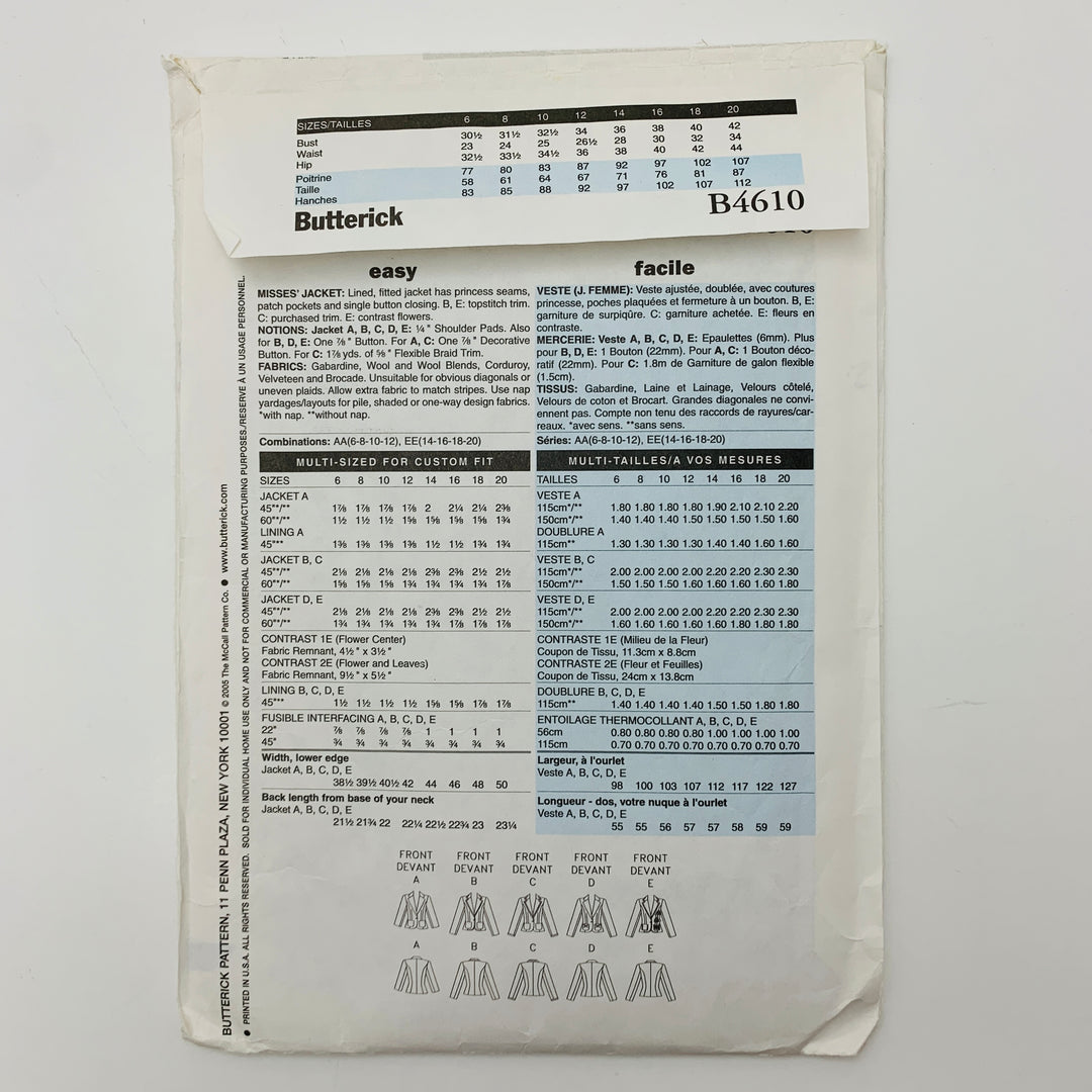 Sewing Pattern - Womenswear - Butterick B4610 (6609767137393)