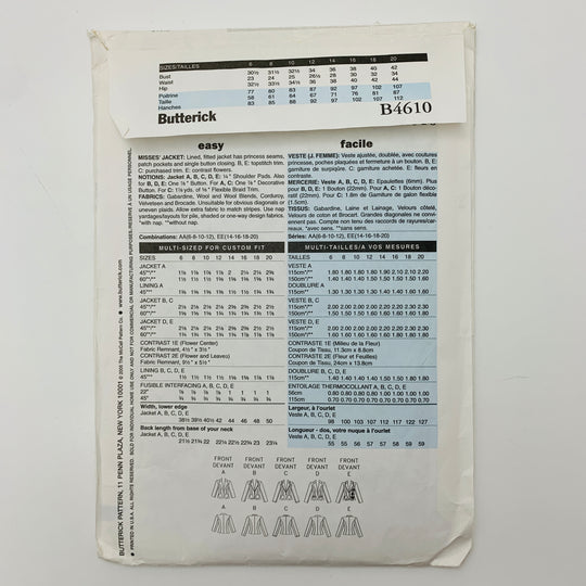 Sewing Pattern - Womenswear - Butterick B4610 (6609767137393)