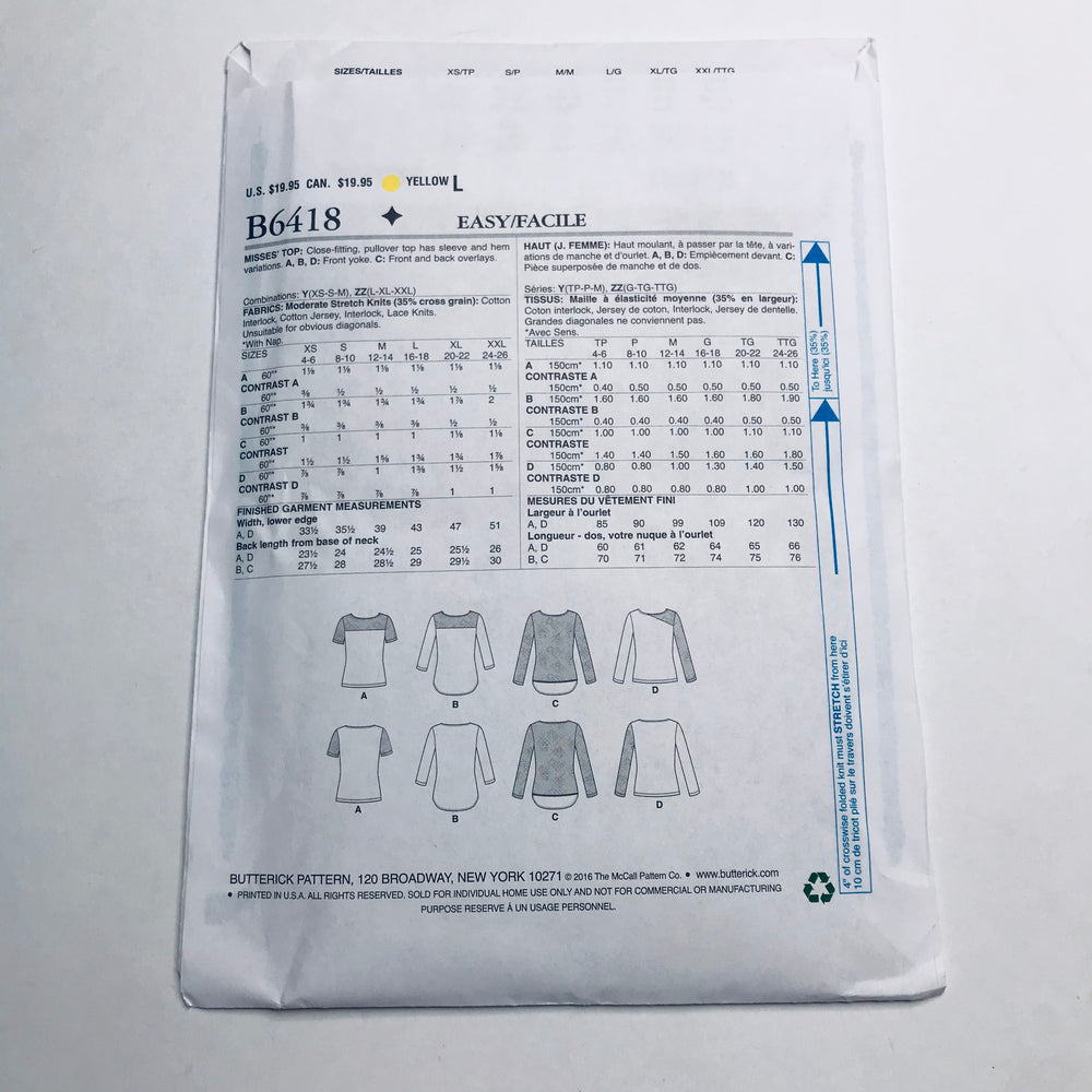 Sewing Pattern - Womenswear - Butterick B6418 (6609832509553)