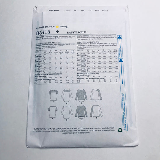 Sewing Pattern - Womenswear - Butterick B6418 (6609832509553)
