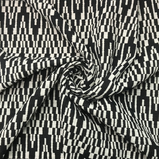 Line Drawn Skyscrapers - Polyester Blend Knit - Black/White Geometric - 0.9M Bundle (6617967427697)