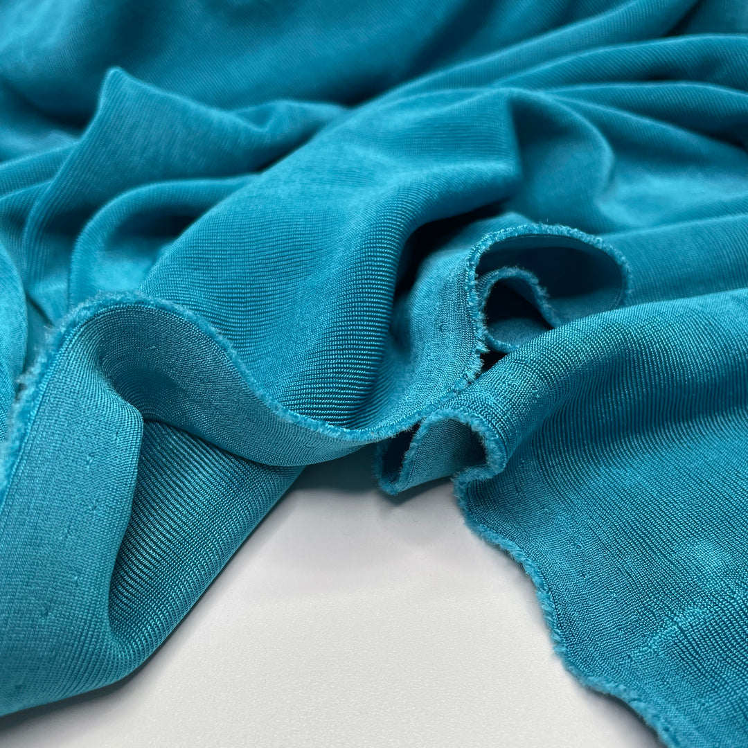 Retro Aqua - Rib Knit Polyester Blend Knit - Blue - 1/2 Meter (6622148984945)