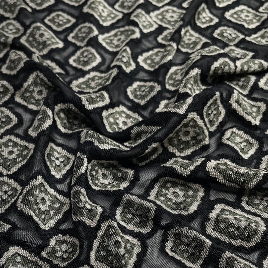 Kid Diamonds - Burn out Polyester Blend Knit - Black Multi Geometric - 1.3M Bundle (6622171201649)