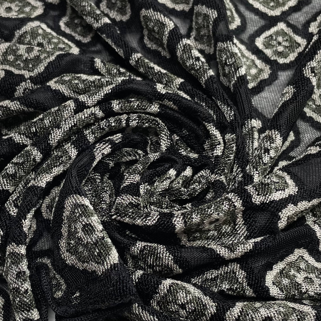 Kid Diamonds - Burn out Polyester Blend Knit - Black Multi Geometric - 1.3M Bundle (6622171201649)