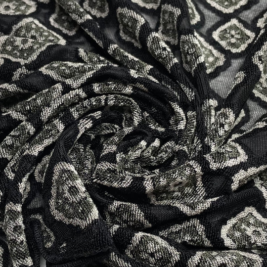 Kid Diamonds - Burn out Polyester Blend Knit - Black Multi Geometric - 1.3M Bundle (6622171201649)
