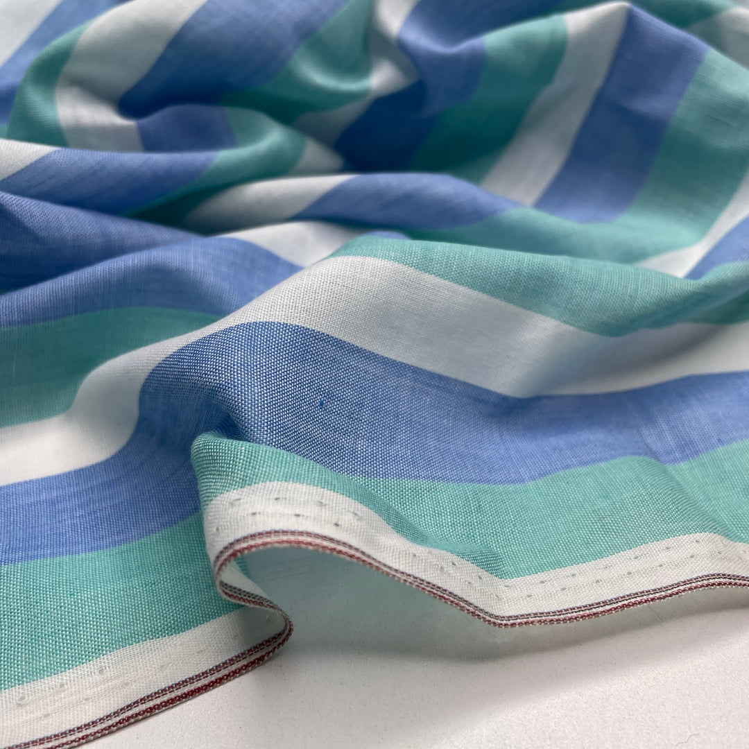 Seaside Kaftan - Cotton Woven - Light Green/Blue Stripes - 1M Bundle (6637532971121)