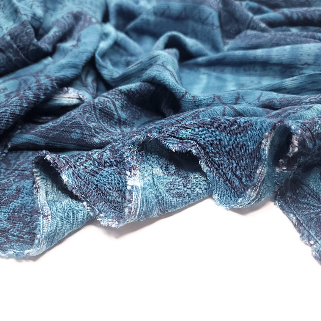 Blue Sea Scarf - Rayon Woven - Blue/Purple Floral - 2.4M Bundle (6662007586929)