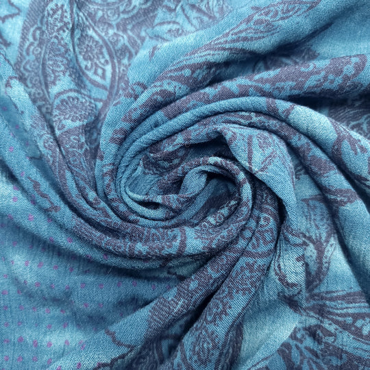 Blue Sea Scarf - Rayon Woven - Blue/Purple Floral - 2.4M Bundle (6662007586929)