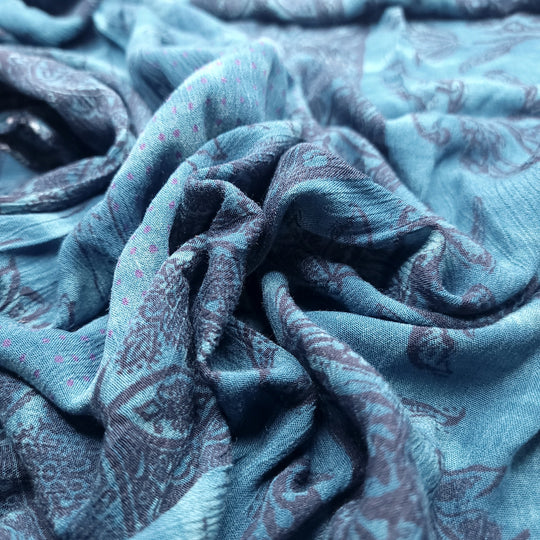 Blue Sea Scarf - Rayon Woven - Blue/Purple Floral - 2.4M Bundle (6662007586929)