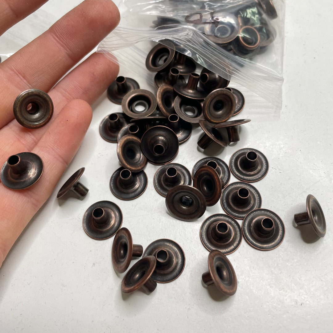 Studs And Rivets Button - 15MM Metal - Copper Brown - 50 Pack (6809601671281)