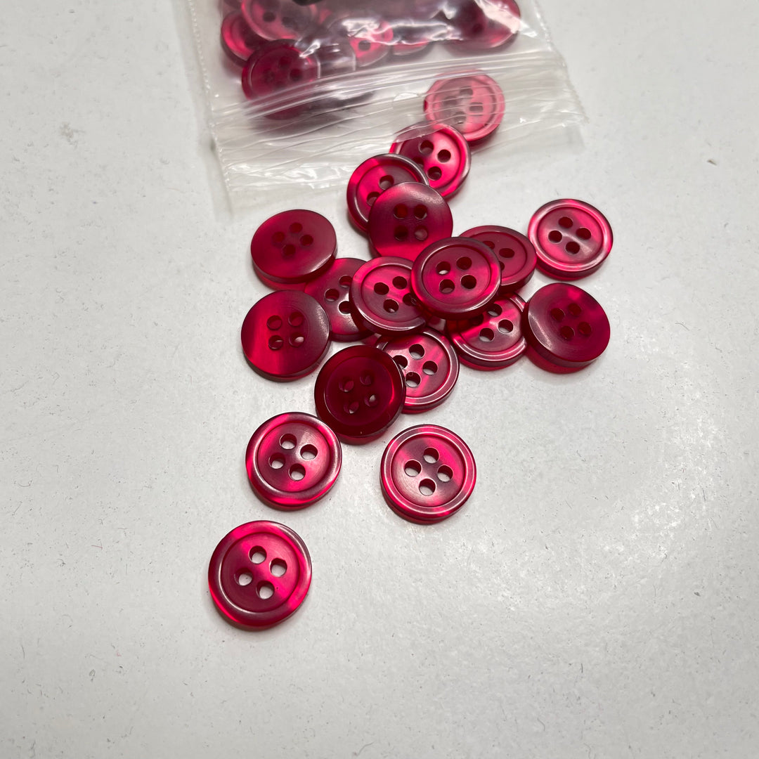 4 Hole Button - 12MM Plastic - Red/Pink - 32 Pack (6809603899505)