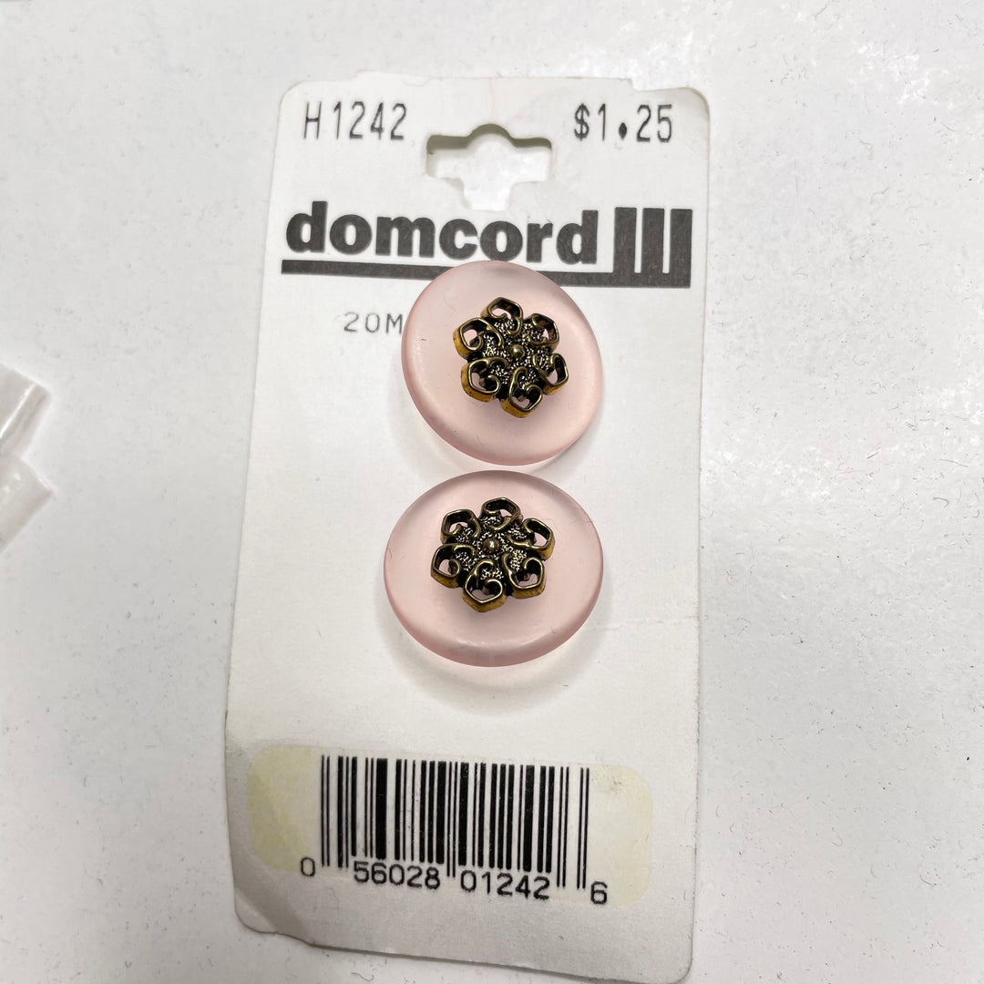 Shank Button - 20MM Plastic - Pink/Gold - 2 Pack (6809615728753)