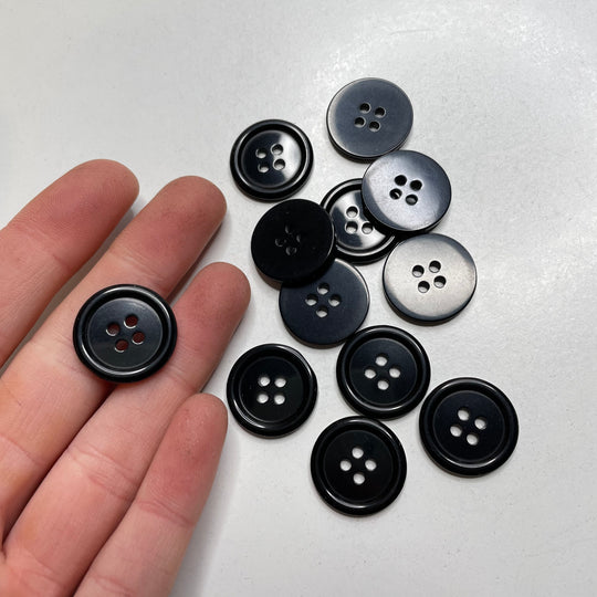 4 Hole Button - 29MM Plastic - Black - 12 Pack