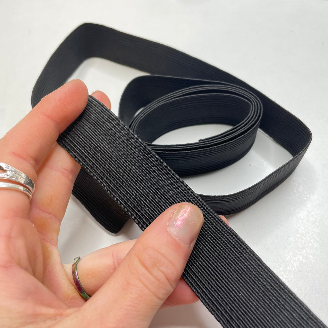 1" Braided Elastic - Black - 1.3M Bundle (6730437066865)