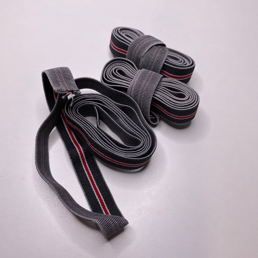 1" Ribbed Non-Roll Elastic - Grey/Red - 2M Bundle