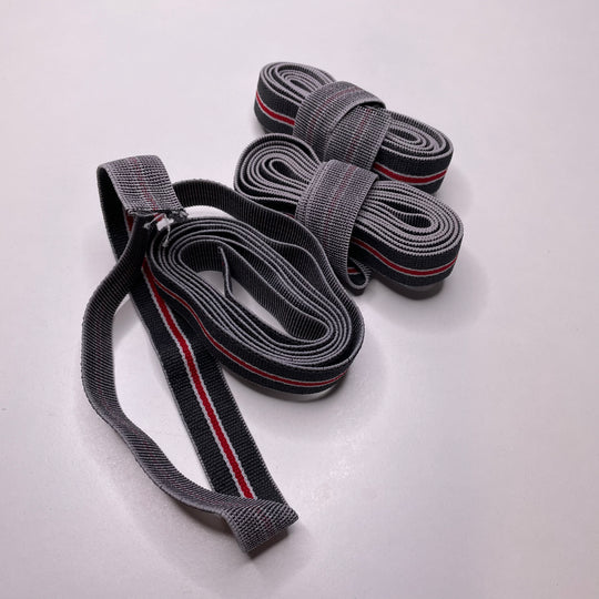1" Ribbed Non-Roll Elastic - Grey/Red - 2M Bundle