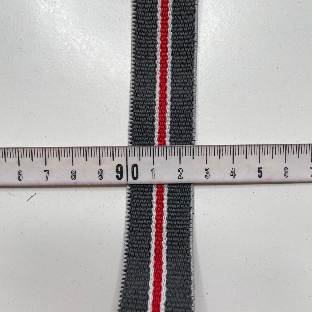 1" Ribbed Non-Roll Elastic - Grey/Red - 2M Bundle