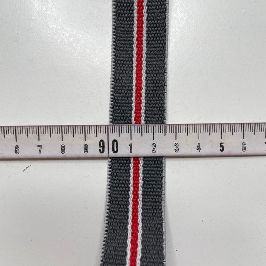 1" Ribbed Non-Roll Elastic - Grey/Red - 2M Bundle