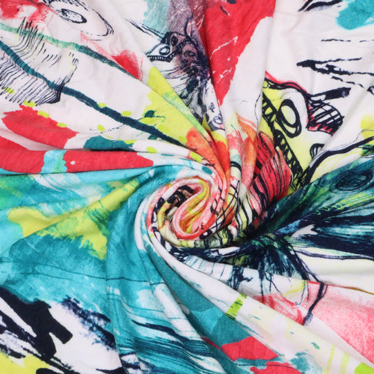 Abstract Butterfly - Cotton Polyester Lycra Knit - White / Multicolor - 0.80M Bundle - FABCYCLE Deadstock and Sustainble Fabrics and Sewing Supplies (4634713096305)