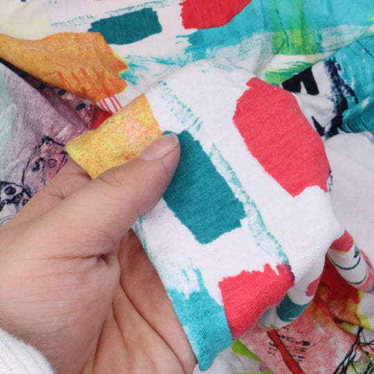 Abstract Butterfly - Cotton Polyester Lycra Knit - White / Multicolor - 0.80M Bundle - FABCYCLE Deadstock and Sustainble Fabrics and Sewing Supplies (4634713096305)