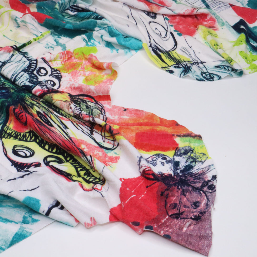 Abstract Butterfly - Cotton Polyester Lycra Knit - White / Multicolor - 0.80M Bundle - FABCYCLE Deadstock and Sustainble Fabrics and Sewing Supplies (4634713096305)