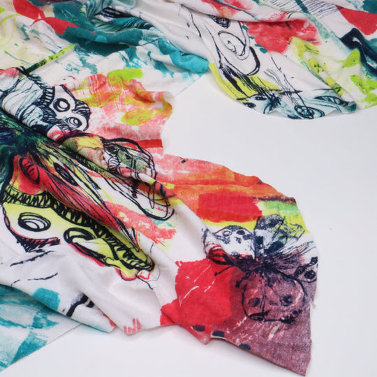 Abstract Butterfly - Cotton Polyester Lycra Knit - White / Multicolor - 0.80M Bundle - FABCYCLE Deadstock and Sustainble Fabrics and Sewing Supplies (4634713096305)