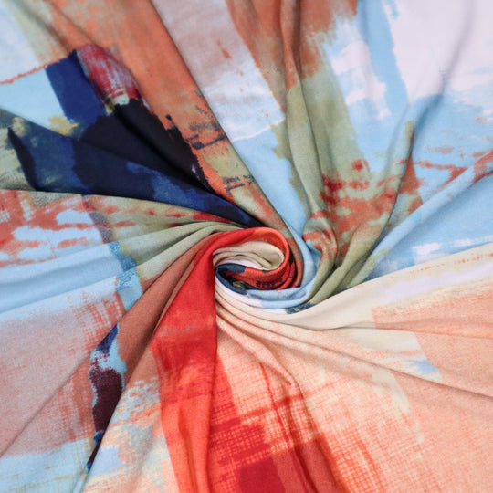 Sea Glass Abstract - Polyester Jersey Knit - Blue / Red / Brown / Beige - 1.20M Bundle - FABCYCLE Deadstock and Sustainble Fabrics and Sewing Supplies (4634951417969)