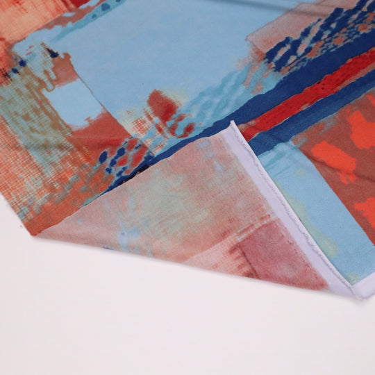Sea Glass Abstract - Polyester Jersey Knit - Blue / Red / Brown / Beige - 1.20M Bundle - FABCYCLE Deadstock and Sustainble Fabrics and Sewing Supplies (4634951417969)