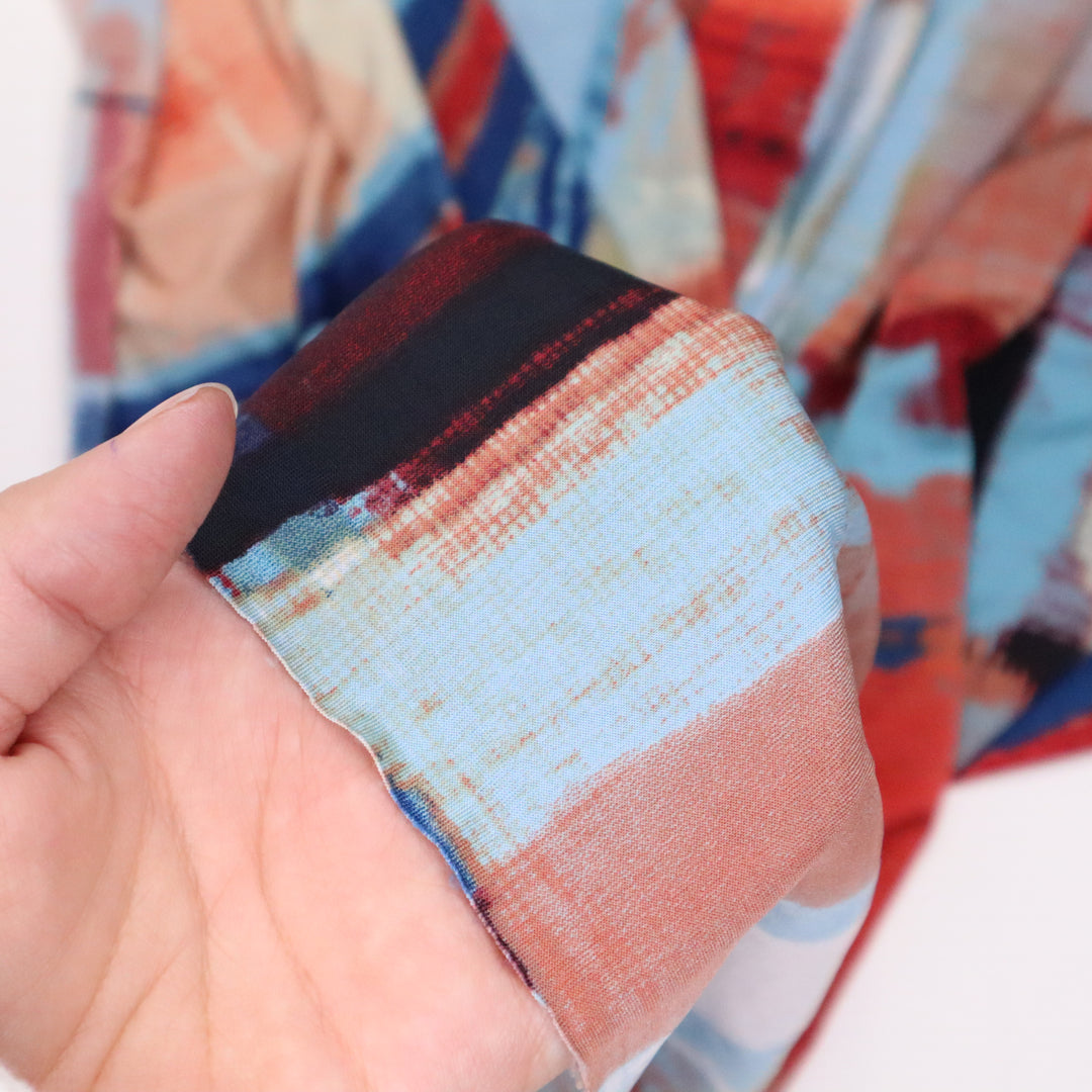 Sea Glass Abstract - Polyester Jersey Knit - Blue / Red / Brown / Beige - 1.20M Bundle - FABCYCLE Deadstock and Sustainble Fabrics and Sewing Supplies (4634951417969)