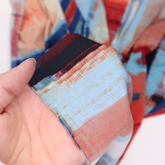 Sea Glass Abstract - Polyester Jersey Knit - Blue / Red / Brown / Beige - 1.20M Bundle - FABCYCLE Deadstock and Sustainble Fabrics and Sewing Supplies (4634951417969)