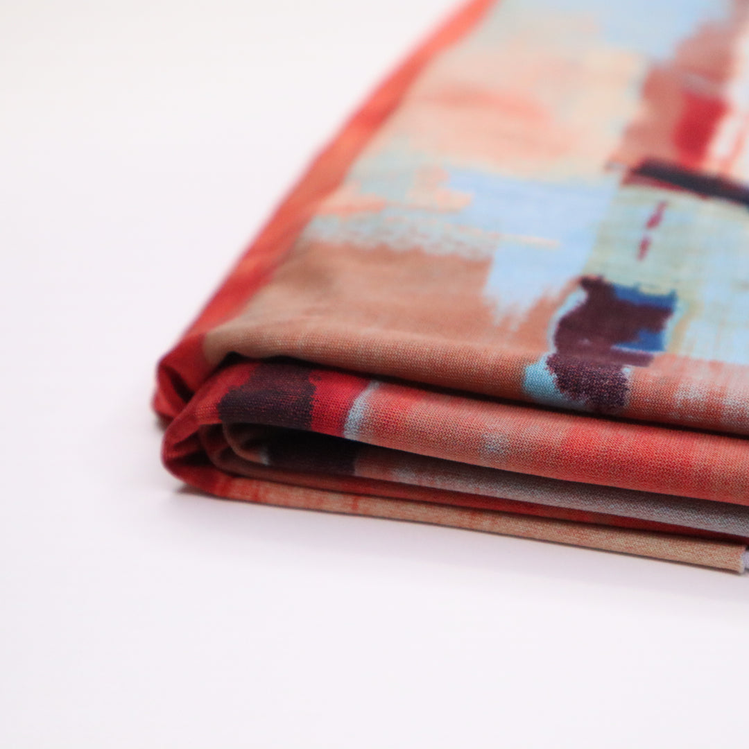 Sea Glass Abstract - Polyester Jersey Knit - Blue / Red / Brown / Beige - 1.20M Bundle - FABCYCLE Deadstock and Sustainble Fabrics and Sewing Supplies (4634951417969)