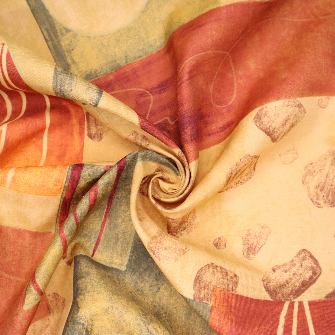 Sunset on the Farm - Polyester Woven - Red / Beige / Green - 1.50M Bundle - FABCYCLE Deadstock and Sustainble Fabrics and Sewing Supplies (4635003355249)