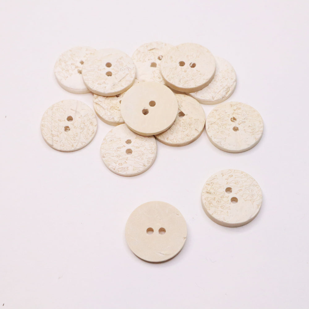 22mm Flat Button - Pressed Paper - Small Fish Carving Detail - Individual - FABCYCLE Deadstock and Sustainble Fabrics and Sewing Supplies (4641346224241)