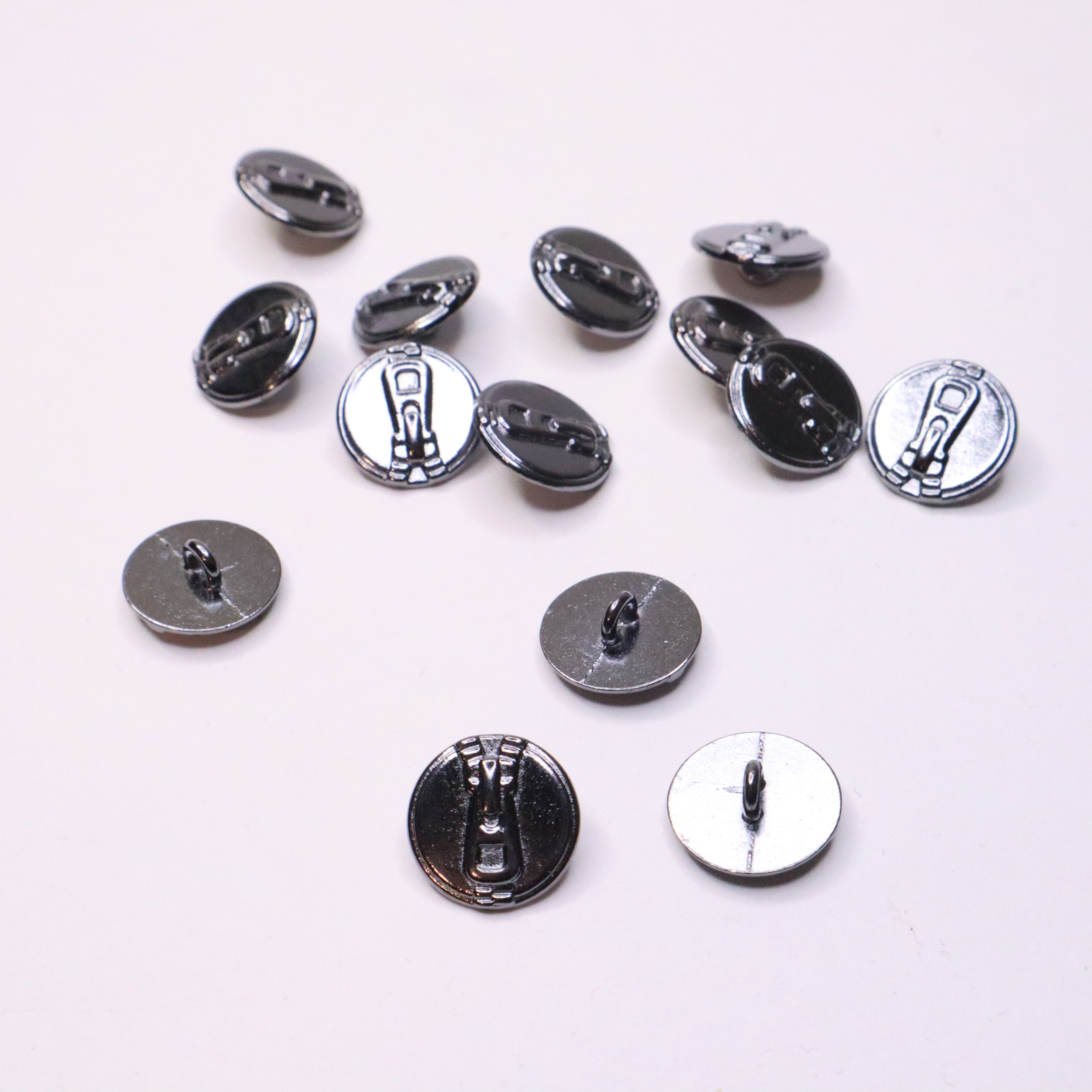 10mm Shank Button - Plated Chrome - Zipper Head Detail - Individual ...