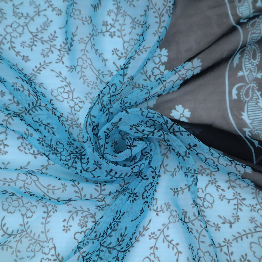 Floral Pond - Patterned Poly Woven - Blue/Black - 2.5M Bundle - FABCYCLE Deadstock and Sustainble Fabrics and Sewing Supplies (4649510633585)