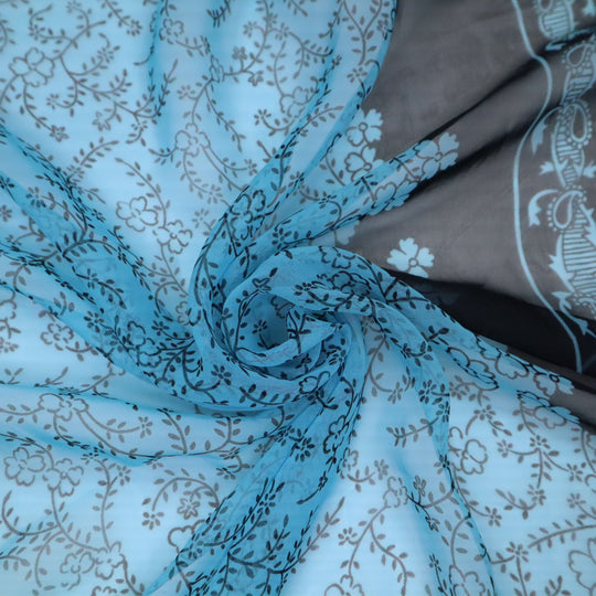 Floral Pond - Patterned Poly Woven - Blue/Black - 2.5M Bundle - FABCYCLE Deadstock and Sustainble Fabrics and Sewing Supplies (4649510633585)
