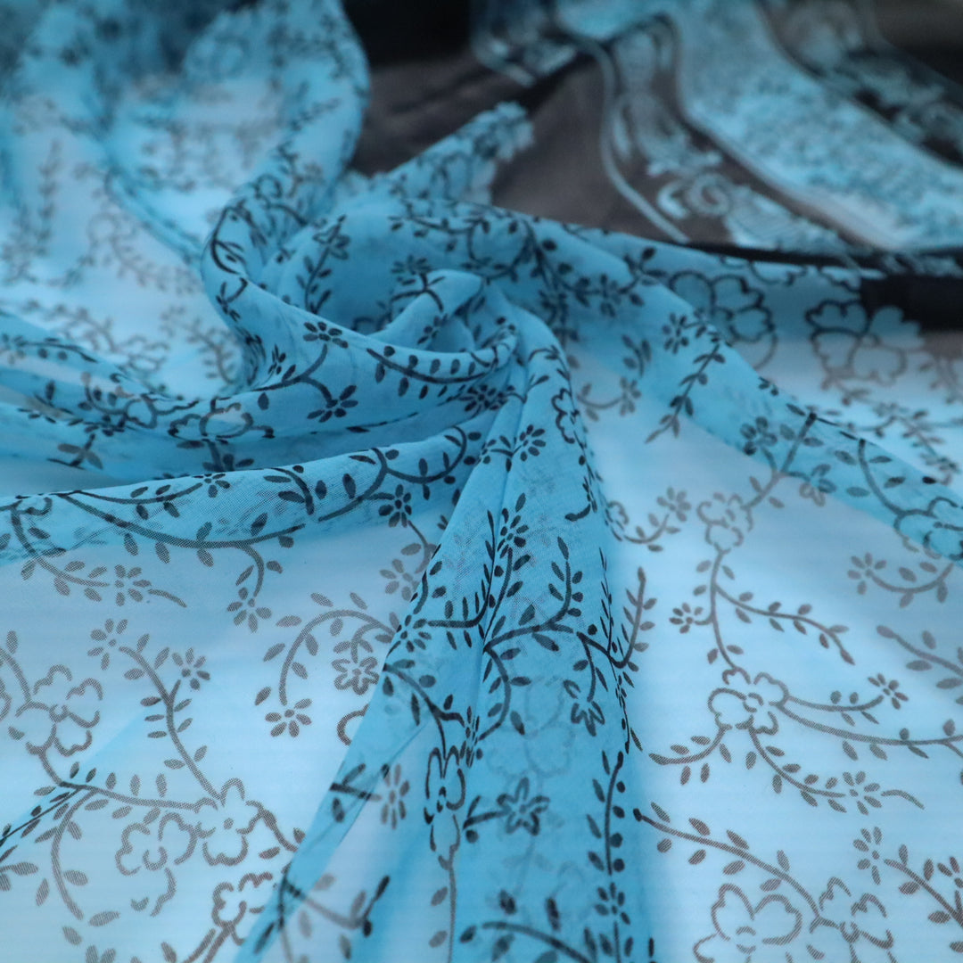 Floral Pond - Patterned Poly Woven - Blue/Black - 2.5M Bundle - FABCYCLE Deadstock and Sustainble Fabrics and Sewing Supplies (4649510633585)