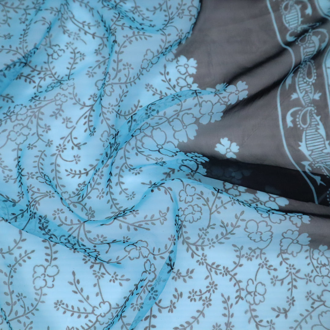 Floral Pond - Patterned Poly Woven - Blue/Black - 2.5M Bundle - FABCYCLE Deadstock and Sustainble Fabrics and Sewing Supplies (4649510633585)