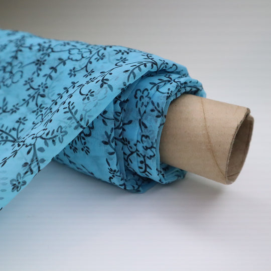 Floral Pond - Patterned Poly Woven - Blue/Black - 2.5M Bundle - FABCYCLE Deadstock and Sustainble Fabrics and Sewing Supplies (4649510633585)