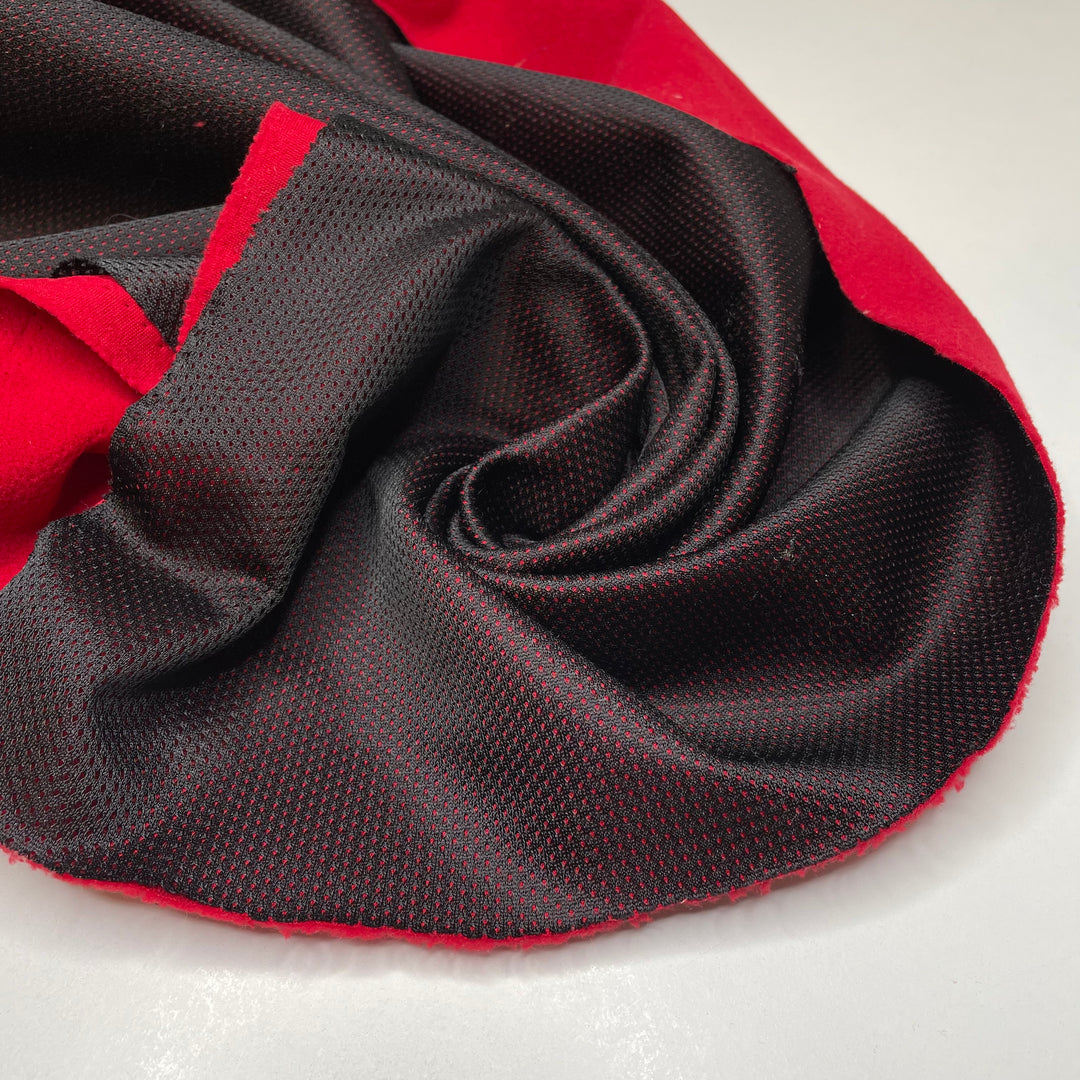 Tracksuit Reign - With Fleece Backing Poly Knit - Black/Red - 1/2 Meter - FABCYCLE Deadstock and Sustainble Fabrics and Sewing Supplies (6672811917425)