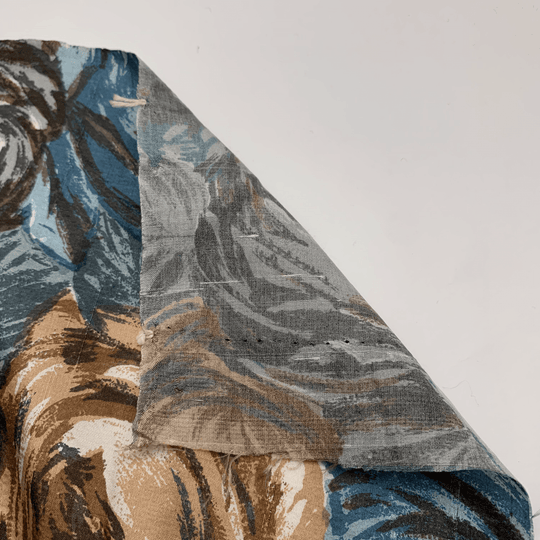 Abstract Roses - Woven - Polyester- blue with brown - 2.18M Bundles - FABCYCLE Deadstock and Sustainble Fabrics and Sewing Supplies (4552384839793)