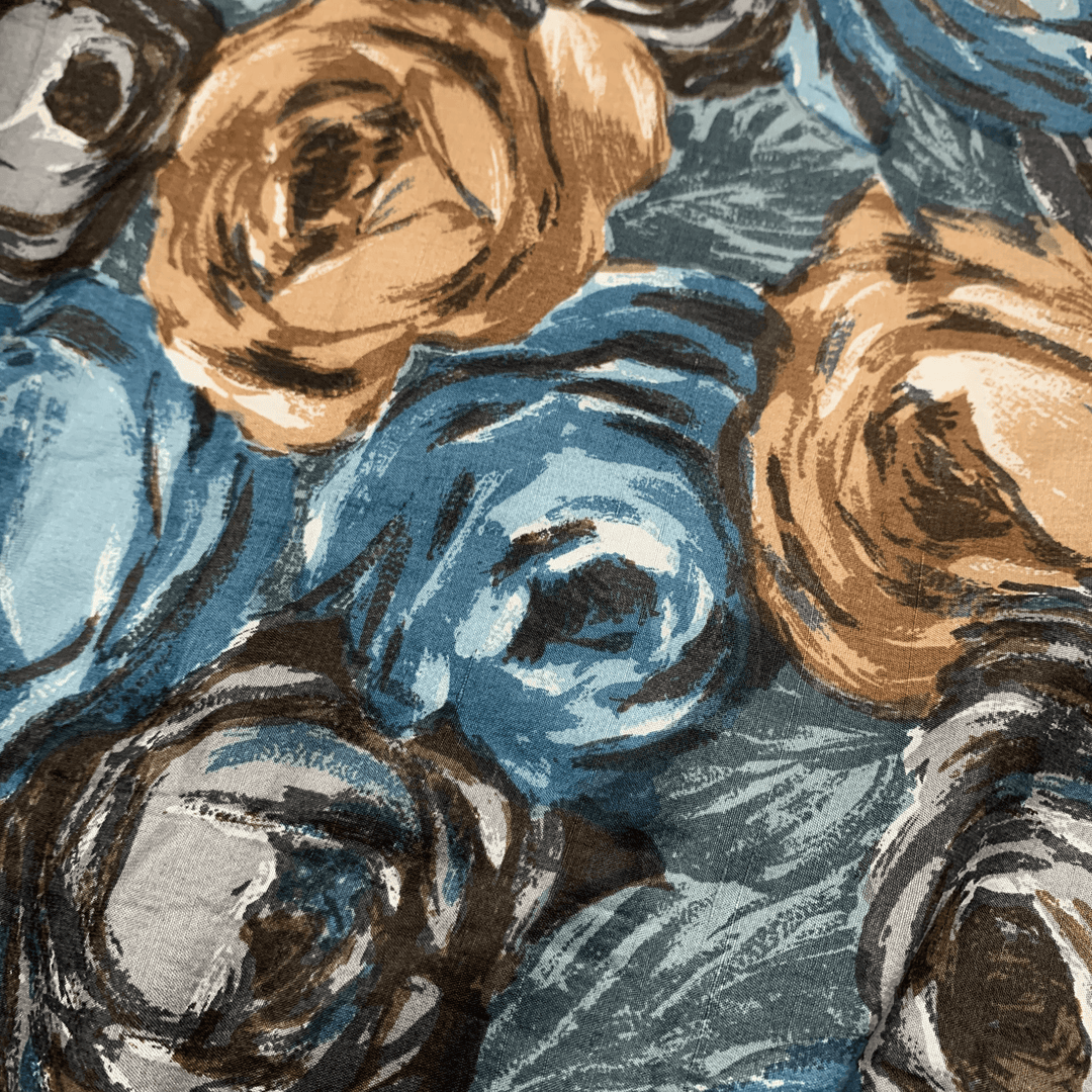 Abstract Roses - Woven - Polyester- blue with brown - 2.18M Bundles - FABCYCLE Deadstock and Sustainble Fabrics and Sewing Supplies (4552384839793)