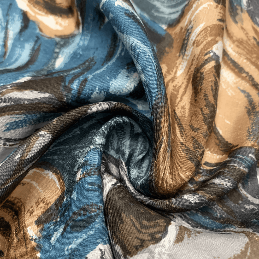 Abstract Roses - Woven - Polyester- blue with brown - 2.18M Bundles - FABCYCLE Deadstock and Sustainble Fabrics and Sewing Supplies (4552384839793)