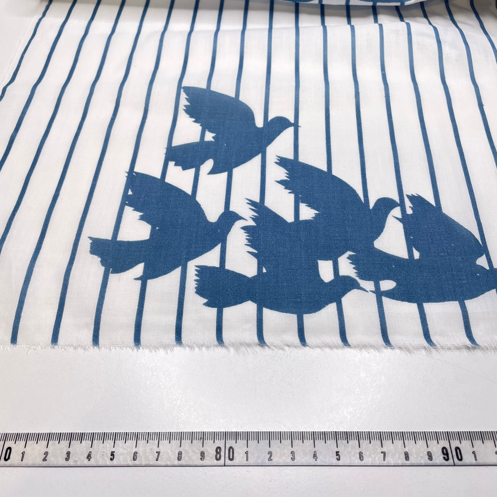 Flock Of Fellows - Cotton Woven - White/Blue Stripes And Birds - Bundles - FABCYCLE Deadstock and Sustainble Fabrics and Sewing Supplies (6738265636977)