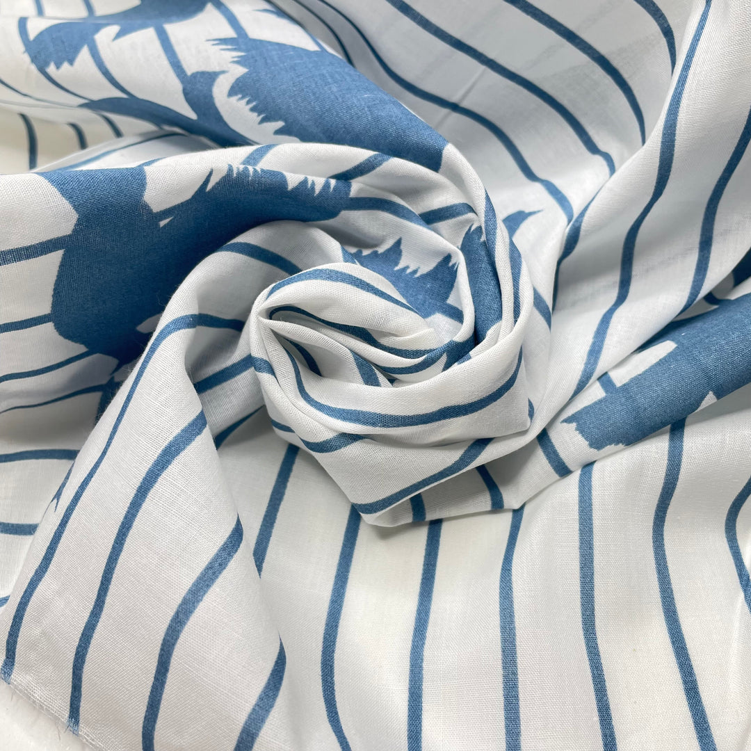 Flock Of Fellows - Cotton Woven - White/Blue Stripes And Birds - Bundles - FABCYCLE Deadstock and Sustainble Fabrics and Sewing Supplies (6738265636977)
