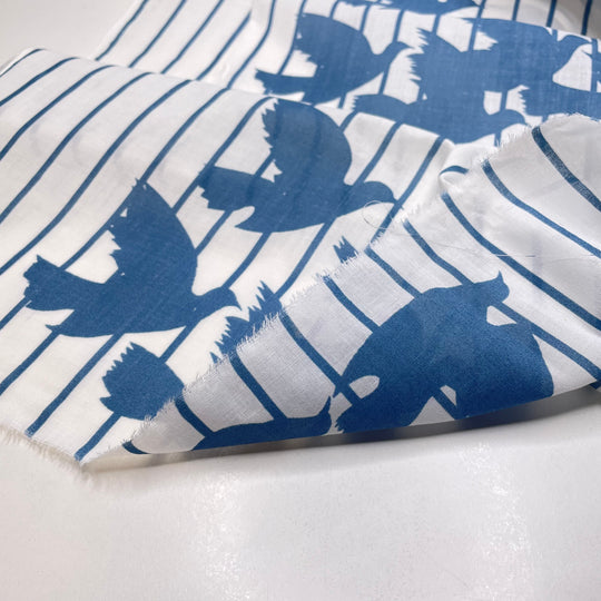 Flock Of Fellows - Cotton Woven - White/Blue Stripes And Birds - Bundles - FABCYCLE Deadstock and Sustainble Fabrics and Sewing Supplies (6738265636977)